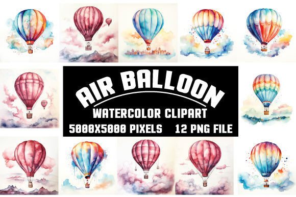 Air Balloon Watercolor Clipart: Whimsical Illustrations