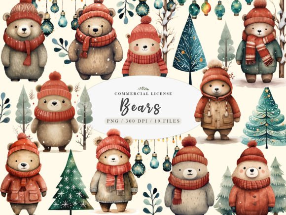 Boho Watercolor Bear Illustrations for Winter Blogs