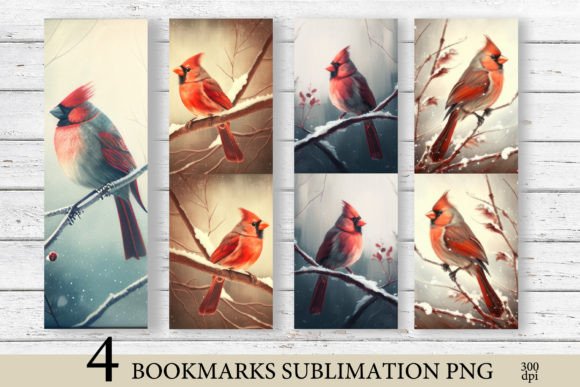 Cardinal Watercolor Bookmark Illustrations for Editorial Design