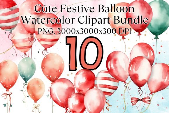 Cute Birthday Balloon Watercolor Bundle Illustrations