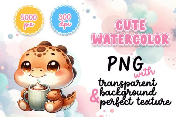 Cute Watercolor Crocodile with Hot Cocoa Illustrations