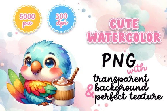 Cute Watercolor Parrot with Hot Cocoa Illustrations