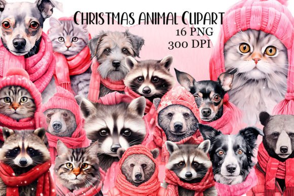 Cute Winter Animals Watercolor Clipart Illustrations