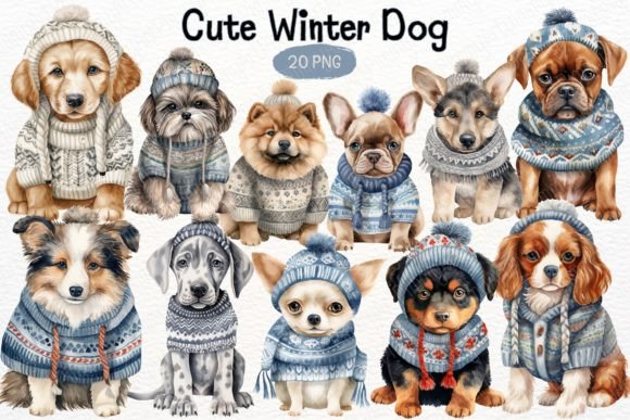 Cute Winter Dog Watercolor Illustrations for Branding