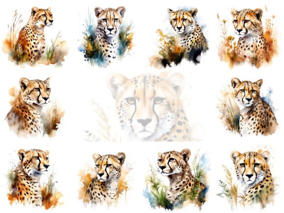 Gepard Watercolor Clipart Set: Illustrations for Branding