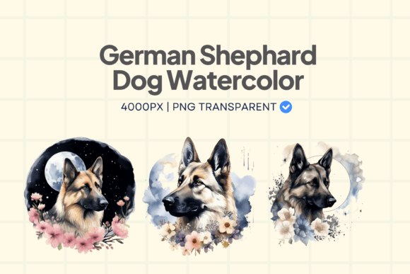 German Shephard Watercolor Illustrations for Branding