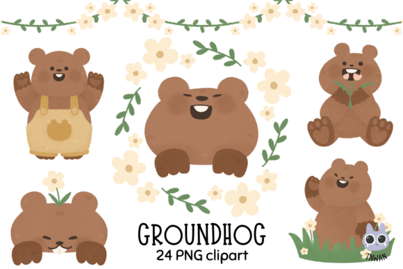 Groundhog Day Cute Watercolor Clipart Illustrations