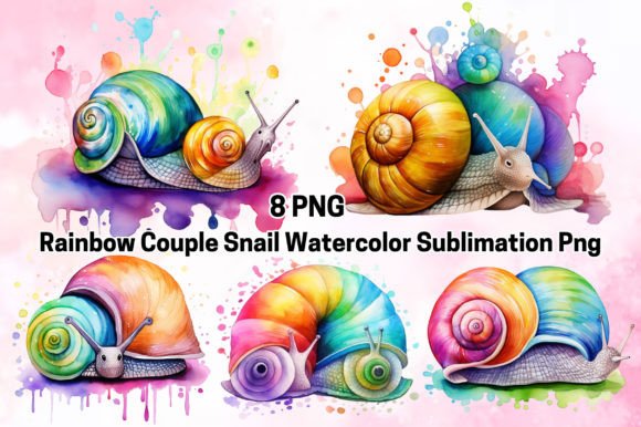 Rainbow Couple Snail Watercolor Illustrations for Blogs