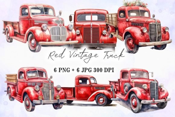Red Vintage Truck Illustrations for Brand Marketing