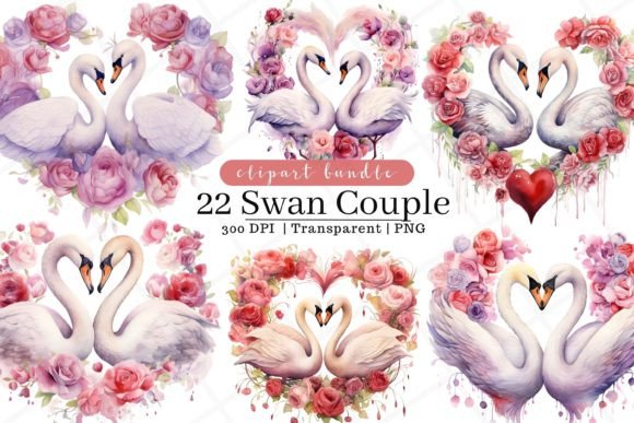 Swan Couple Watercolor Clipart: Elegant Illustrations