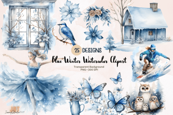 Watercolor Blue Winter Decor Clipart: Illustrations Review