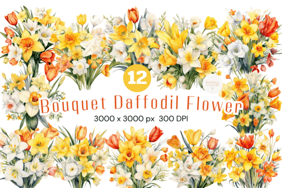 Watercolor Daffodil Flowers Illustrations for Branding