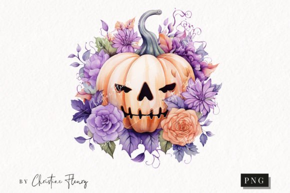 Watercolor Flower Jack O Lantern Clipart Review