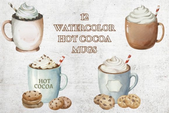 Watercolor Hot Cocoa in a Mug Illustrations Review