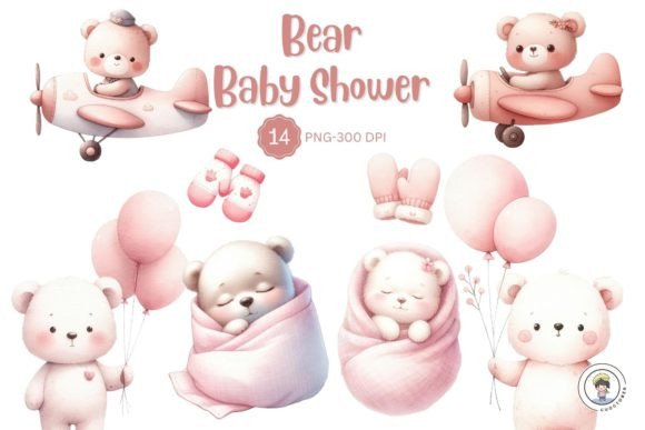 Watercolor Pink Bear Baby Shower Clipart Review
