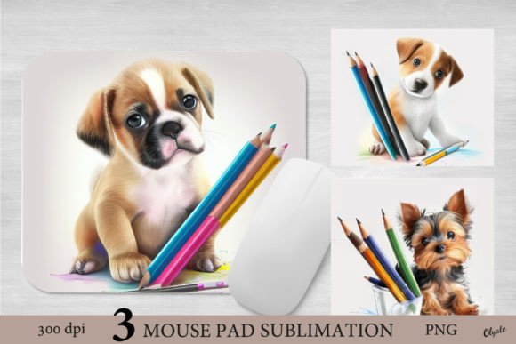 Watercolor Puppy Mouse Pad Sublimation Illustrations