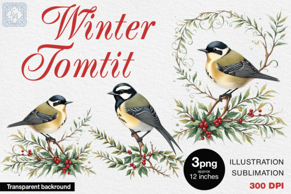 Watercolor Winter Tomtit Illustrations for Branding