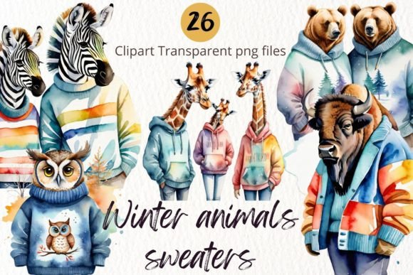 Winter Animals Sweaters Watercolor PNG Review