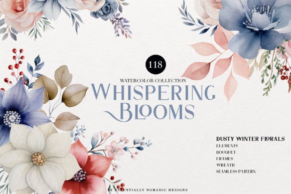 Winter Floral Watercolor Clipart Set: Editorial Illustrations