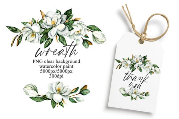 Wreath with Watercolor Flowers Magnolia Illustrations